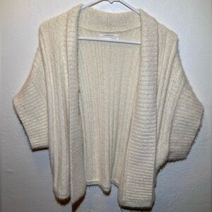 Anthropologie Cream Open-Front Ribbed Cardigan